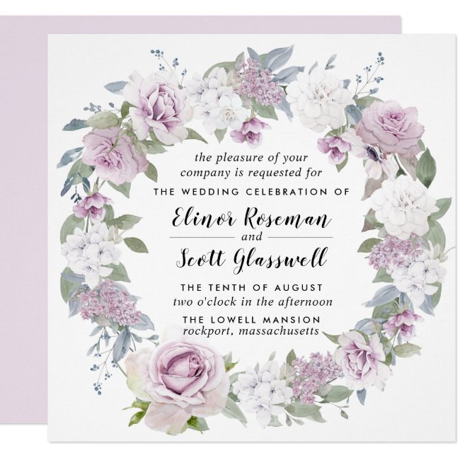 Rustic Blush Purple White Floral Square Wedding Invitation