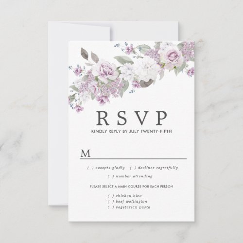 Rustic Blush Purple White Floral Wedding RSVP Card