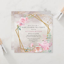 Rustic Blush Rose Gold Tea Party Baby Shower  Invitation