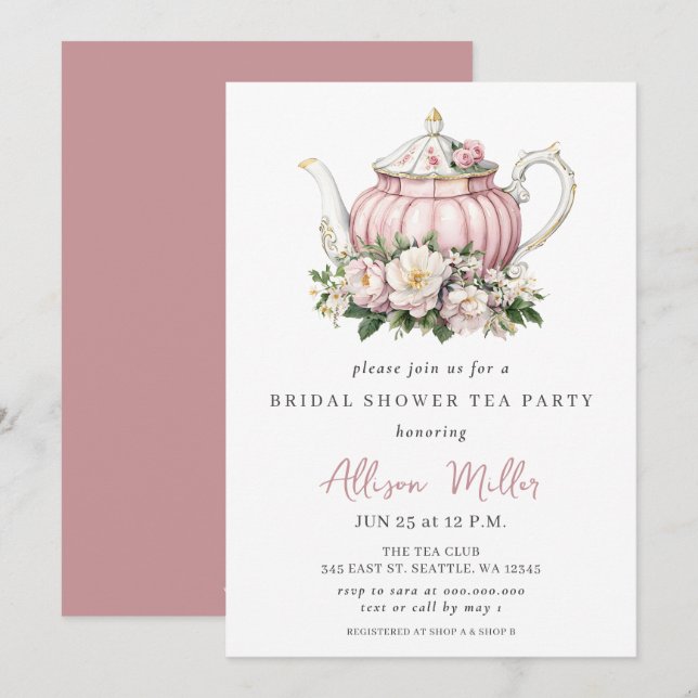 Rustic Blush Rose Gold Tea Party Bridal Shower  Invitation (Front/Back)