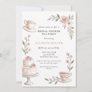 Rustic Blush Rose Gold Tea Party Bridal Shower  Invitation