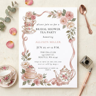 Rustic Blush Rose Gold Tea Party Bridal Shower  Invitation
