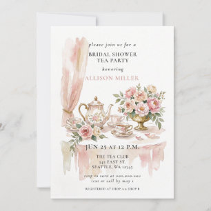 Rustic Blush Rose Gold Tea Party Bridal Shower  Invitation