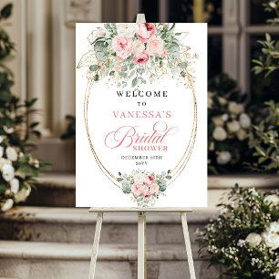Rustic Blush Roses Eucalyptus Gold Bridal Shower Poster