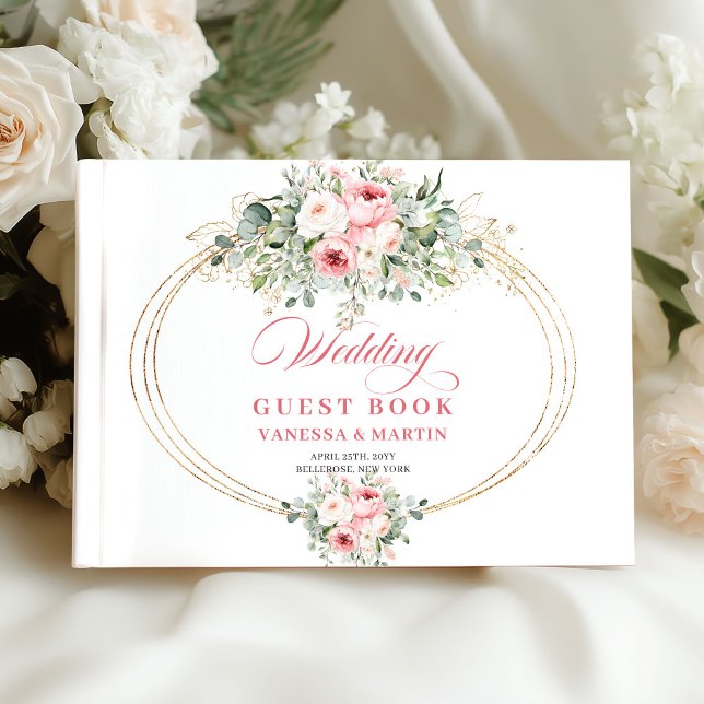 Rustic Blush Roses Eucalyptus Wedding Guest Book (Rustic Blush Roses Eucalyptus Wedding Guest Book)