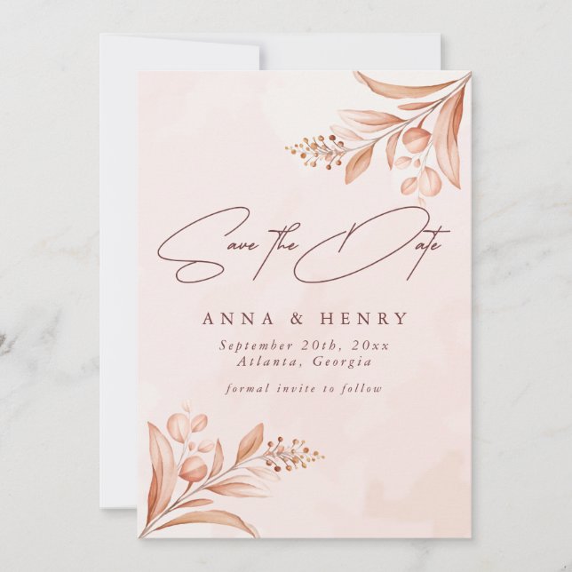 Rustic Blush Terracotta Botanical Wedding  Save The Date (Front)