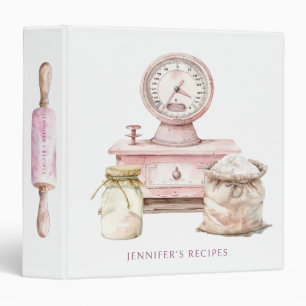 Rustic Blush Vintage Watercolor Kitchen Recipe 3 Ring Binder