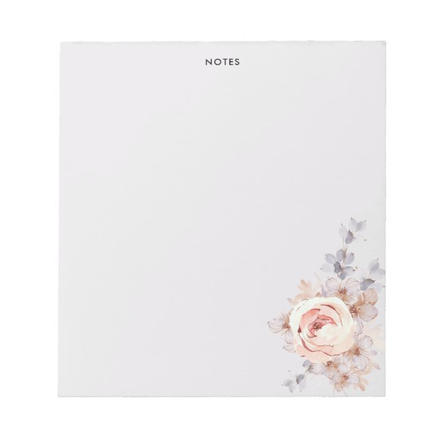 Rustic Blush Watercolor Blooms Floral Notepad (Front)
