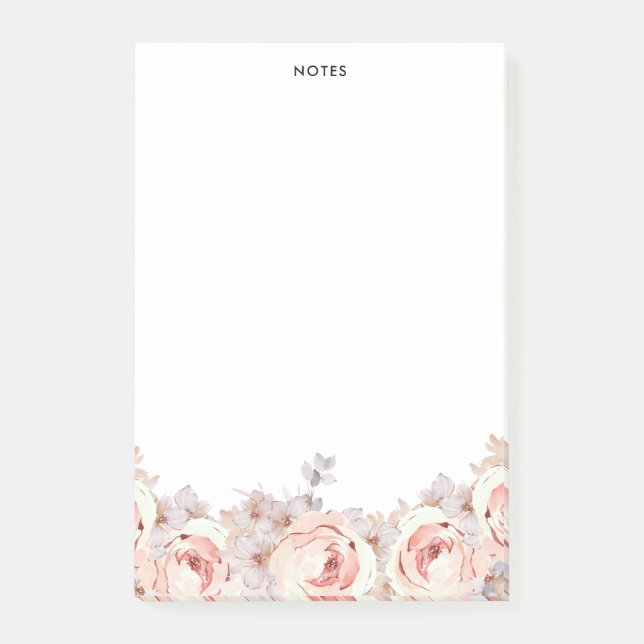 Rustic Blush Watercolor Blooms Floral Post-it Notes (Front)