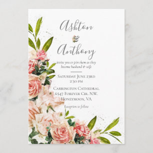 Rustic Blush Watercolor Floral Vintage Wedding Inv Invitation