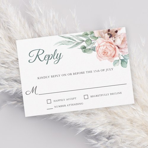 Rustic Blush Watercolor Floral Wedding RSVP