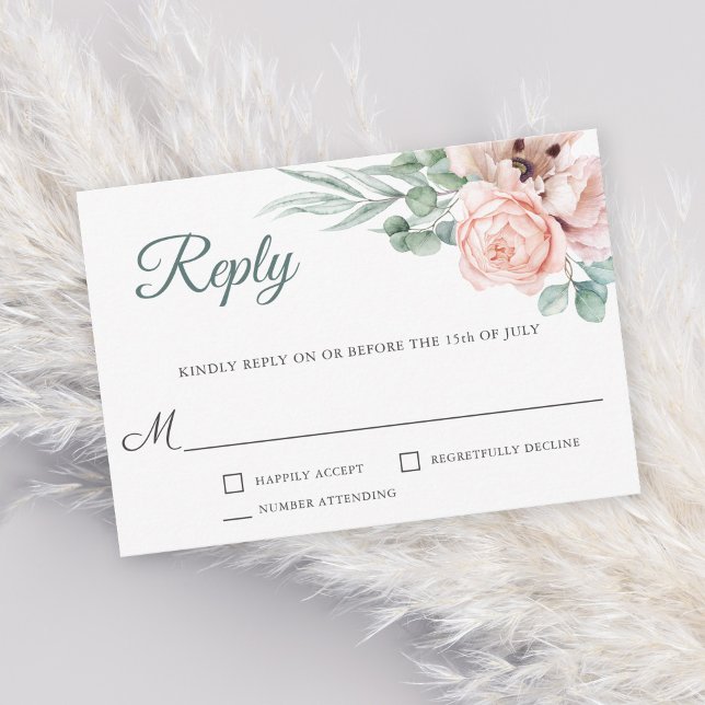Rustic Blush Watercolor Floral Wedding RSVP (Creator Uploaded)