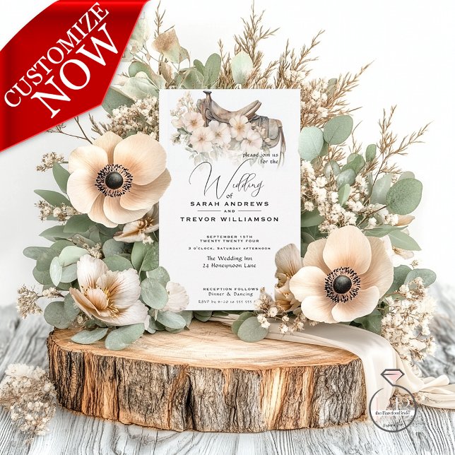 Rustic Blush Watercolor Saddle & Wildflowers  Invitation (Creator Uploaded)