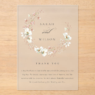 Rustic Blush White Meadow Floral Wreath Wedding Acrylic Invitations