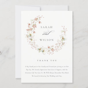 Rustic Blush White Meadow Floral Wreath Wedding Thank You Card