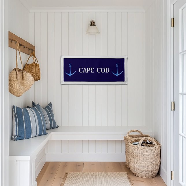 Rustic Boat Anchor Nautical Location or Name Pennant (rustic blue boat anchor pennant sign with custom location name)