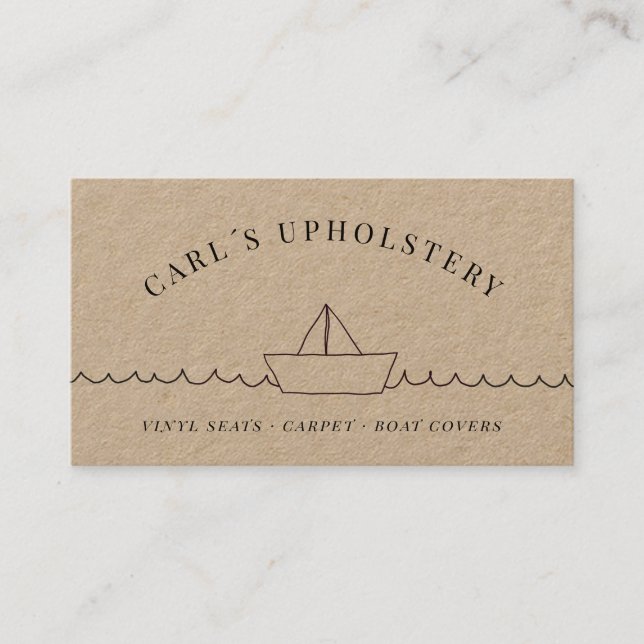 rustic boat doodle upholstery boat rental business card (Front)
