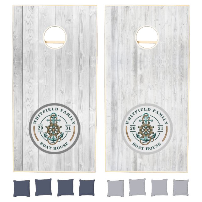 Rustic Boat House Green Anchor Themed Family Cornhole Set (Set)
