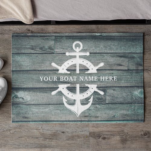 Rustic Boat Name Shipâs Wheel Anchor Driftwood Doormat