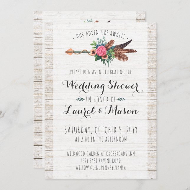 Rustic Bohemian Arrow Wedding Shower Invitation (Front/Back)