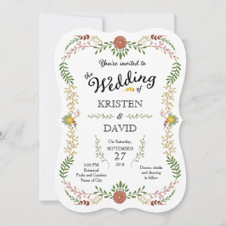 Rustic Bohemian Autumn Floral Wreath Wedding Invitation