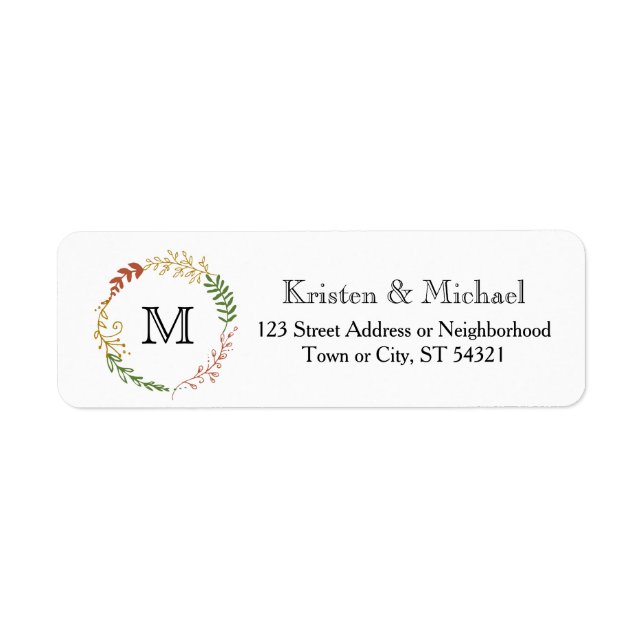 Rustic Bohemian Autumn Floral Wreath Wedding Label (Front)