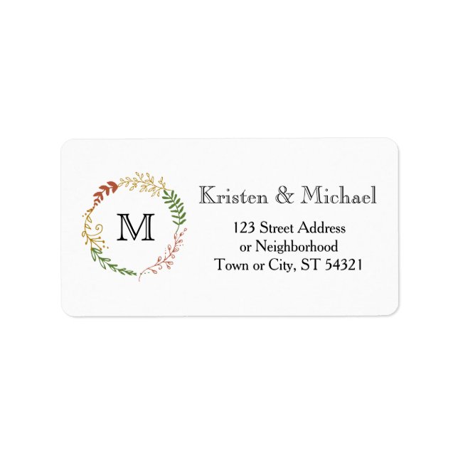 Rustic Bohemian Autumn Floral Wreath Wedding Label (Front)