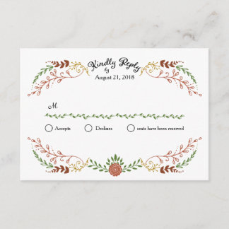 Rustic Bohemian Autumn Floral Wreath Wedding RSVP Card