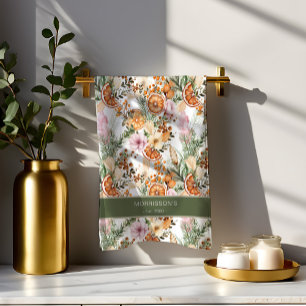 Rustic bohemian botanical winter citrus Christmas Kitchen Towel