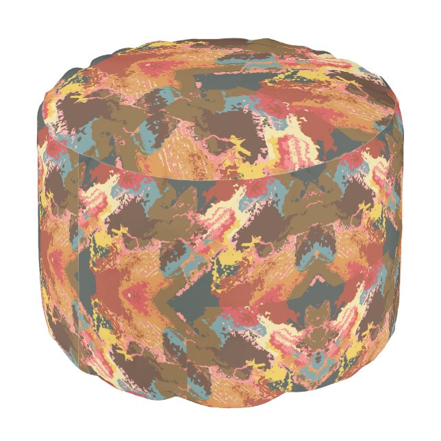 Rustic Bohemian Color Flow Earth tones Pouf (Angled Back)