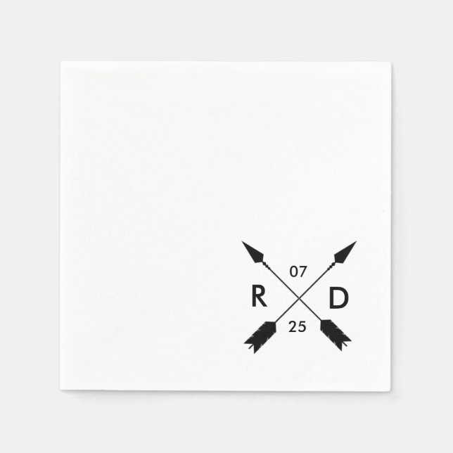 Rustic & Bohemian | Crossed Arrow | Custom Wedding Paper Napkins (Front)
