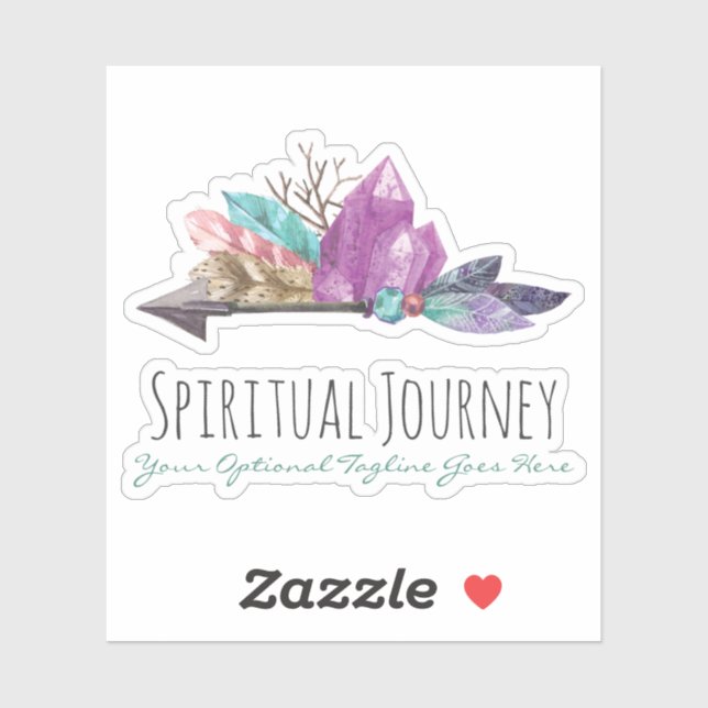 Rustic Bohemian Crystals & Arrow Watercolor Logo Sticker (Sheet)