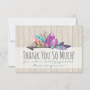 Rustic Bohemian Crystals & Arrow Watercolor Wood Announcement