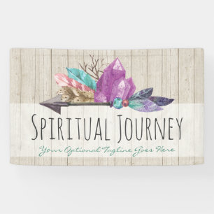 Rustic Bohemian Crystals & Arrow Watercolor Wood Banner