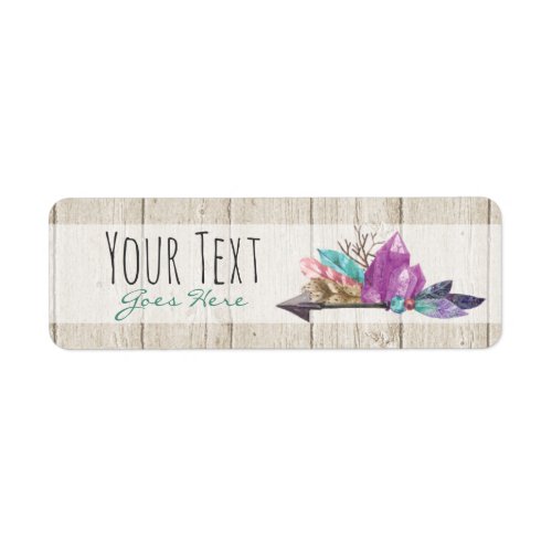 Rustic Bohemian Crystals  Arrow Watercolor Wood Label