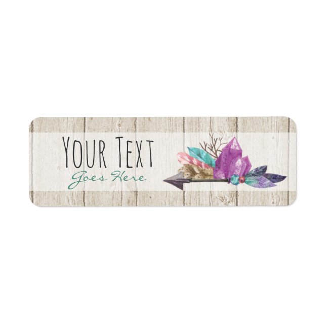 Rustic Bohemian Crystals & Arrow Watercolor Wood Label (Front)