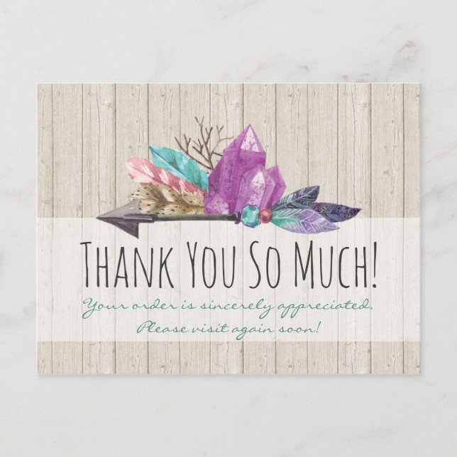 Rustic Bohemian Crystals & Arrow Watercolor Wood Postcard (Front)