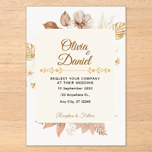 Rustic Bohemian Dried Floral Cream Wedding Acrylic Invitations