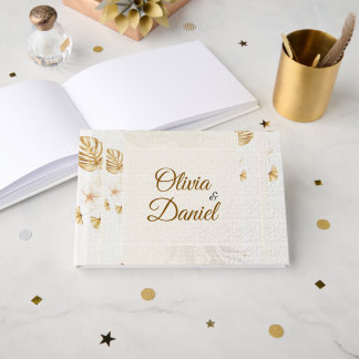 Rustic Bohemian Dried Floral Cream Wedding Foil Guest Book