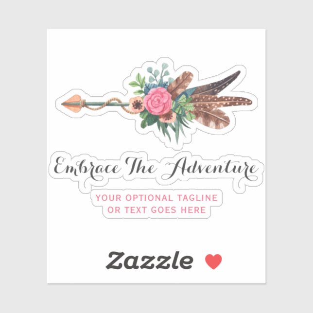 Rustic Bohemian Feather Arrow Rose Watercolor Logo Sticker (Sheet)