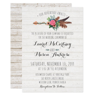 Rustic Bohemian Feathers Arrow Wedding Invitation Rustic Bohemian Feathers Arrow Wedding Invitation