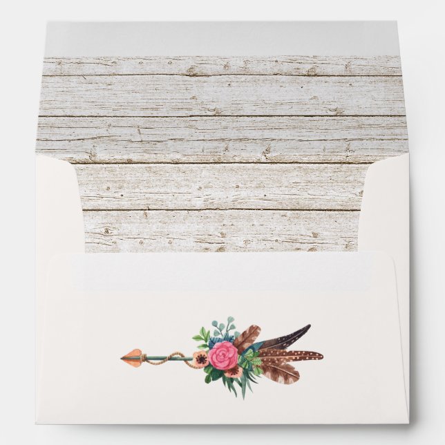Rustic Bohemian Feathers Arrow Wedding Invitation Envelope (Back (Bottom))