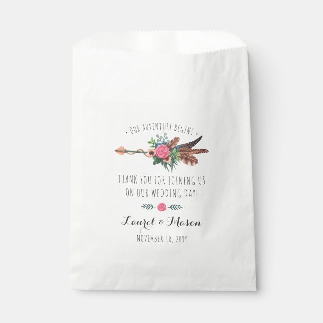 Rustic Bohemian Feathers Arrow Wedding Thank You Favor Bag (Front)