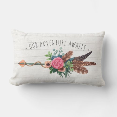 Rustic Bohemian Feathers  Rose Arrow Home Decor Lumbar Pillow
