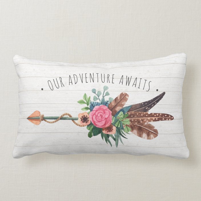 Rustic Bohemian Feathers Rose Arrow Home Decor Lumbar Pillow