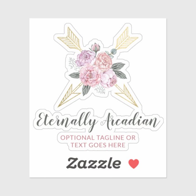 Rustic Bohemian Floral Arrows Blush Pink Boho Logo Sticker (Sheet)