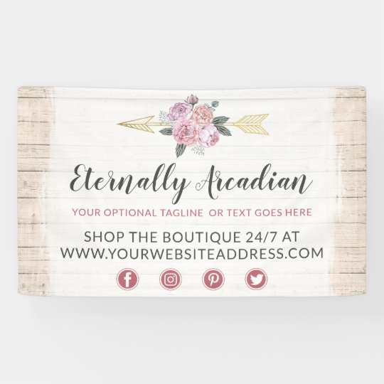 Rustic Bohemian Floral Arrows Blush Pink Gold Boho Banner Zazzle Com