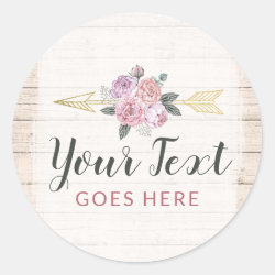 Rustic Bohemian Floral Arrows Blush Pink Gold Boho Classic Round Sticker