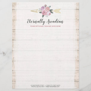 Rustic Bohemian Floral Arrows Blush Pink Gold Boho Letterhead