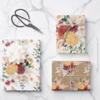 Boho Wedding Sage Watercolor Floral Bridal Shower Wrapping Paper